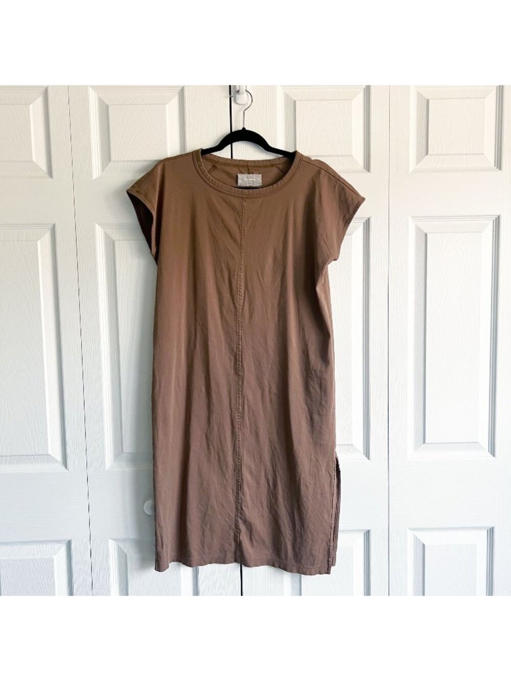 Everlane Brown 100% Cotton Cap Sleeve Side Slit Tee Dress Women's Size Medium M